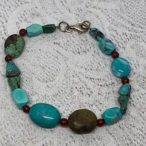 Artisan made sterling silver 925 and gemstones boho style bracelet turquoise +